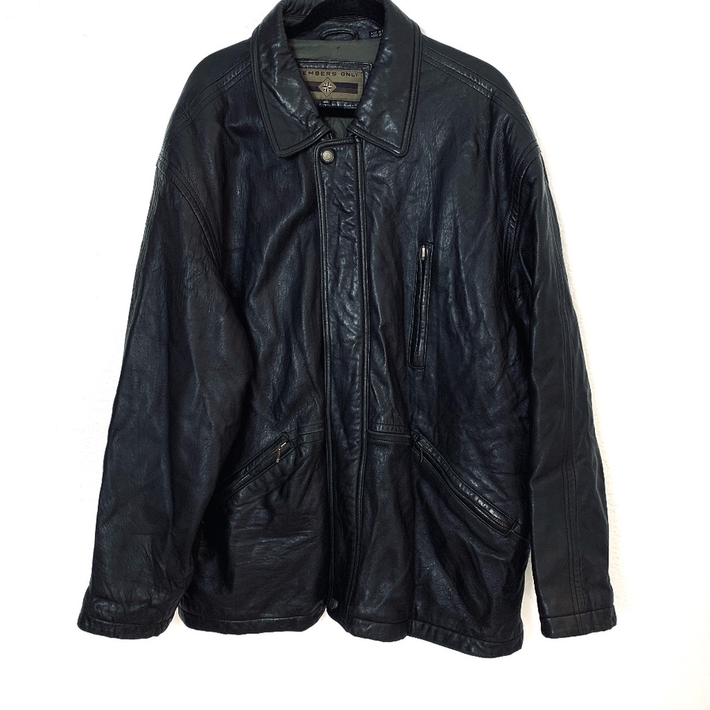 Members Only Coat Mens XL Black 100% Leather Jacket Vintage Pockets Very Soft